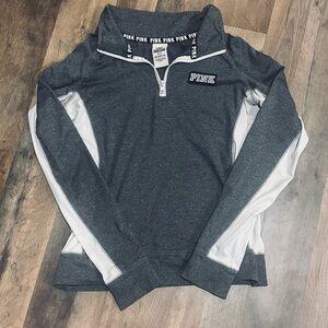 Victoria's Secret Pink Gray and White Quarter-Zip Sweatshirt